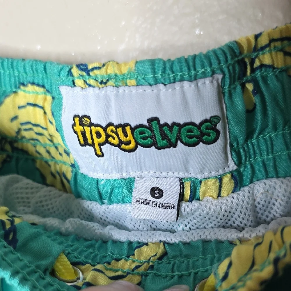 Tipsy Elves Men’s Havana Banana Swim Trunks Green Yellow Summer Board Shorts S